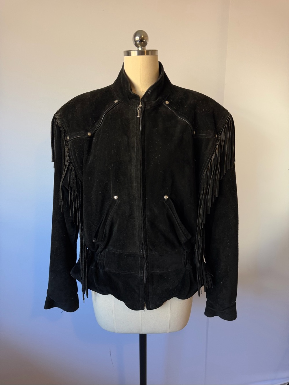 Vintage 90s Harley Davidson Womens Suede Riding Jacket - Black Fringe - Size L